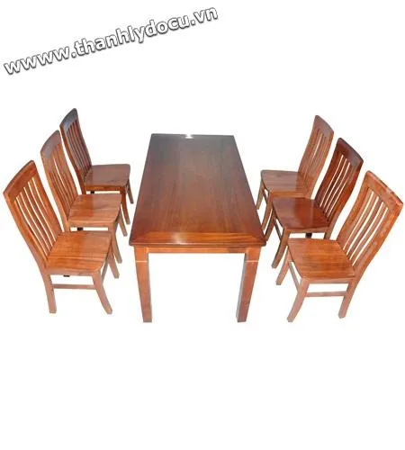 Bộ bàn ăn chữ nhật 6 ghế 7 nan xoan