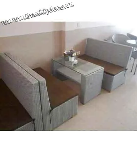 Bộ bàn ghế cafe mặt kính - sợi mây cao cấp