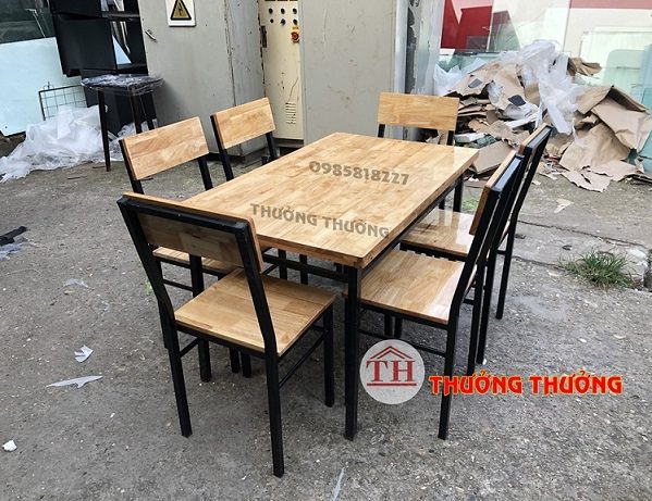 Bàn ghế chân sắt mặt gỗ TH01