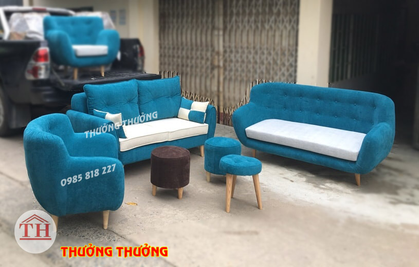 Bộ sofa nỉ văng xanh