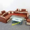Sofa góc da màu nâu