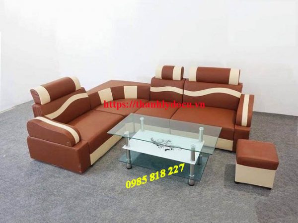 Sofa góc da màu nâu