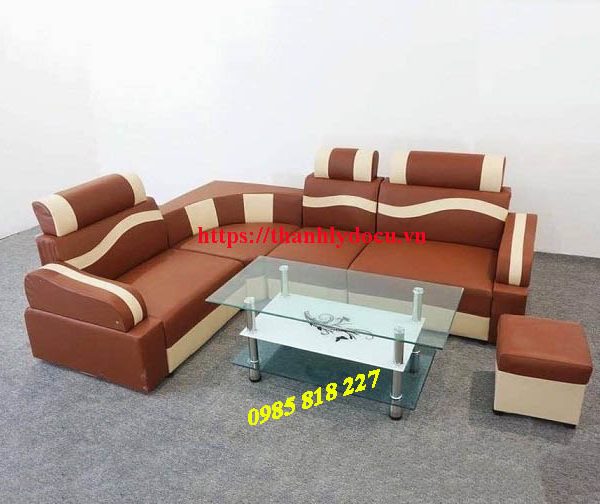 Sofa góc da màu nâu