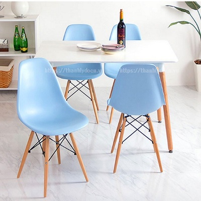 Bàn ghế cafe nhựa chân gỗ chữ nhật