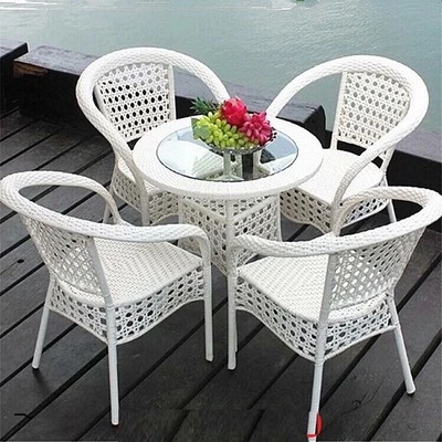 Bộ bàn ghế cafe nhựa giả mây trắng