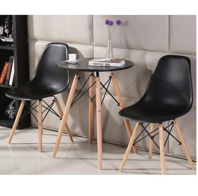 Bàn ghế cafe nhựa chân gỗ tròn đen