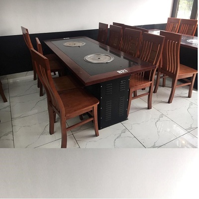 Bộ bàn lẩu nướng không khói mặt gỗ-đá