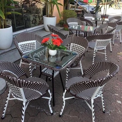 Bộ bàn ghế cafe nhựa giả mây TH05