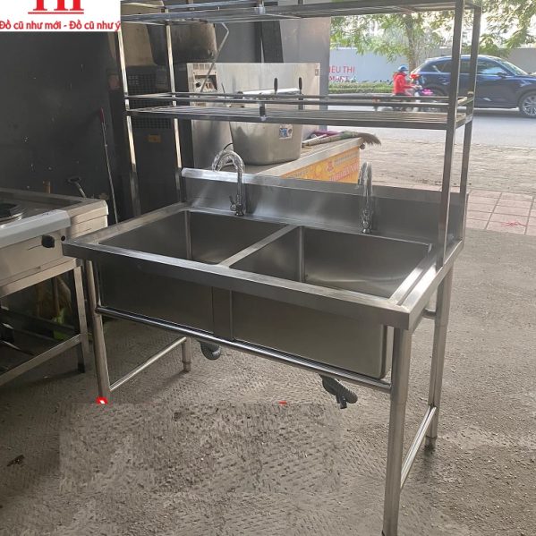 Chậu rửa đôi có giá inox
