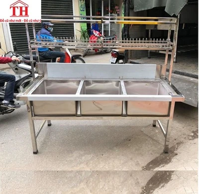 Chậu rửa inox 3 có giá hai tầng