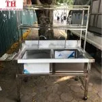Chậu rửa inox công nghiệp có giá 2 tầng
