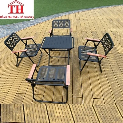 Bộ bàn ghế xếp cafe tay gỗ