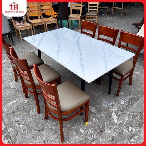 Bộ bàn ăn mặt đá 6 ghế cabin