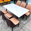 Bộ bàn ăn mặt đá 6 ghế Monet hồng
