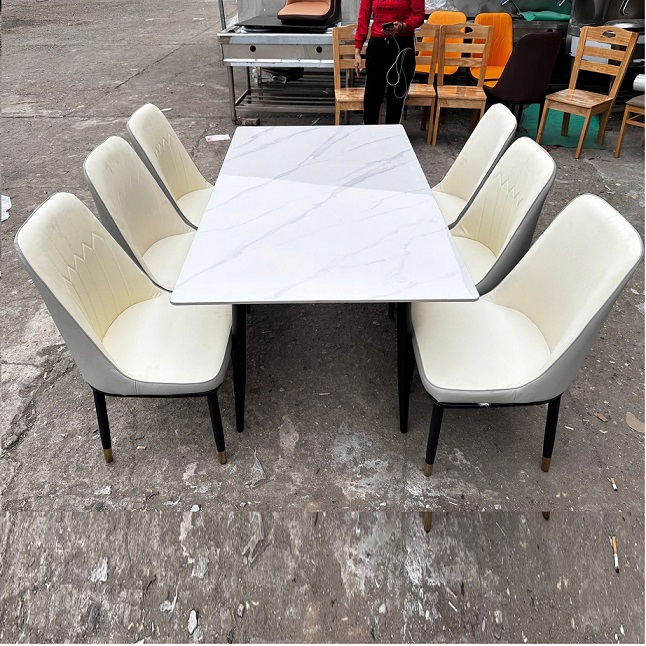 Bộ bàn ăn mặt đá 6 ghế Monet