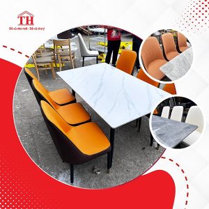  Bộ bàn ăn chân sắt mặt đá với sự góp mặt của ghế Monet có tay cao cấp 