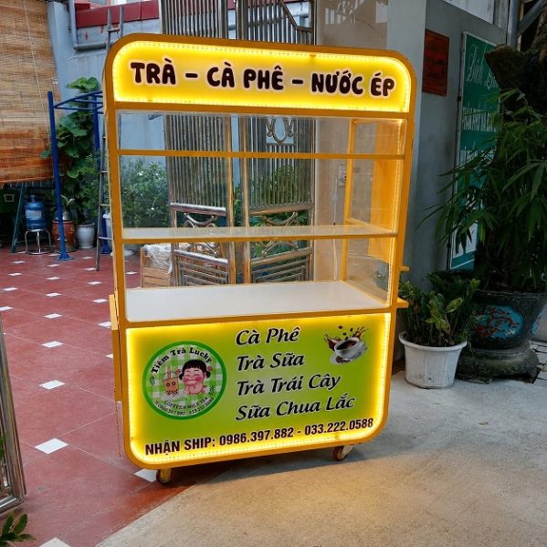Xe bán trà sữa 1m2 khung sắt không decal